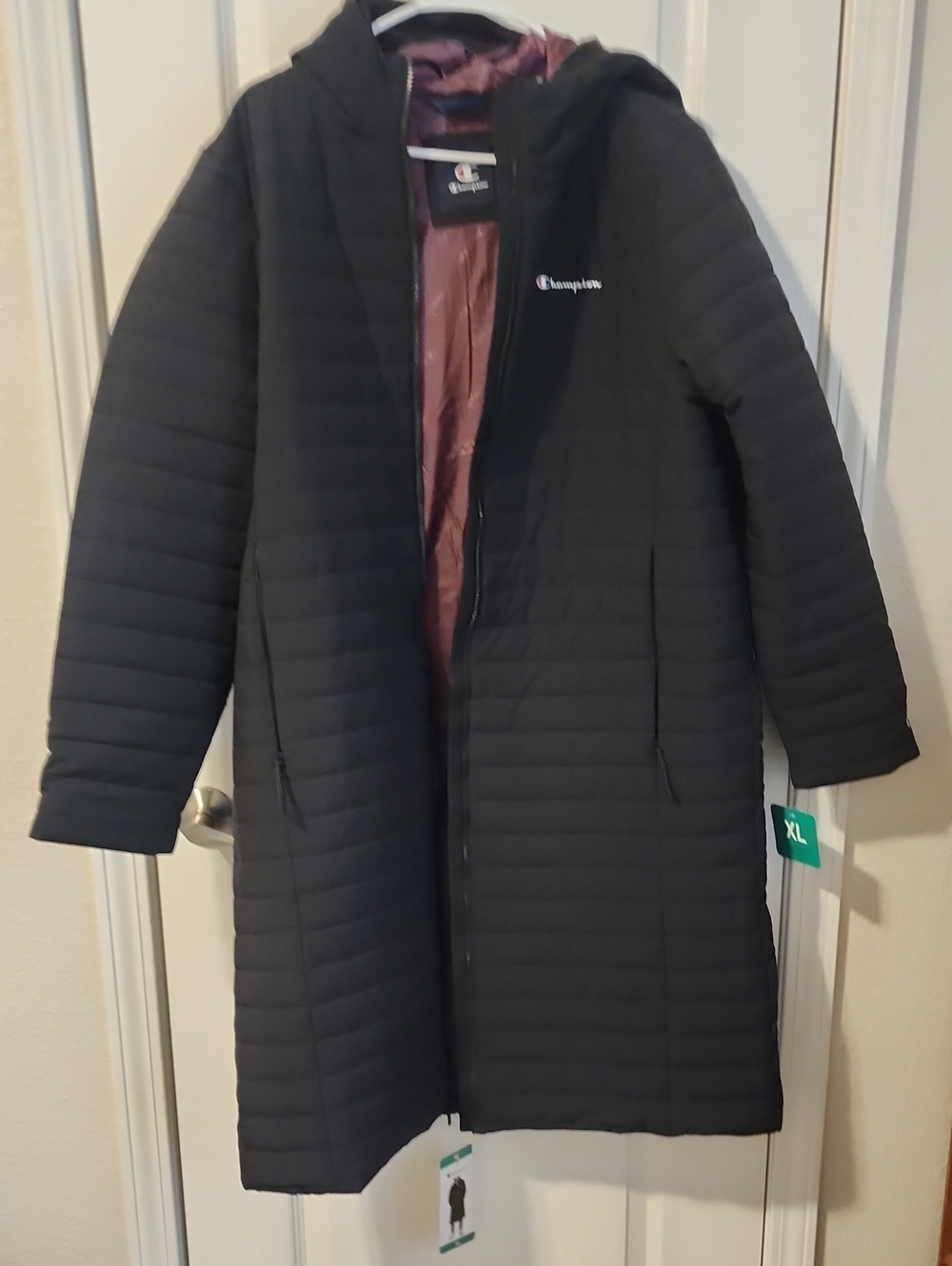 Champion Women's Black Long Quilted Puffer Coat with Hood